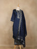 Navy Blue Floral Embroidered Design Semi Silk Salwar Suit