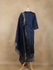 Navy Blue Floral Embroidered Design Semi Silk Salwar Suit