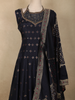Navy Blue Floral Embroidered Design Silk Palazzo Suit with Designer Dupatta