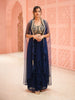 Navy Blue Floral Embroidered Georgette Indo-Western Lehenga With Cape