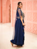 Navy Blue Floral Embroidered Georgette Indo-Western Lehenga With Cape