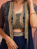 Navy Blue Floral Embroidered Georgette Indo-Western Lehenga With Cape