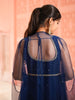 Navy Blue Floral Embroidered Georgette Indo-Western Lehenga With Cape