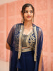 Navy Blue Floral Embroidered Georgette Indo-Western Lehenga With Cape
