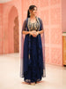 Navy Blue Floral Embroidered Georgette Indo-Western Lehenga With Cape
