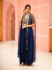 Navy Blue Floral Embroidered Georgette Indo-Western Lehenga With Cape