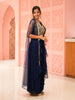 Navy Blue Floral Embroidered Georgette Indo-Western Lehenga With Cape