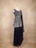 Navy Blue Floral Embroidered Georgette Peplum Palazzo Suit with Dupatta