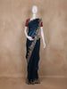 Navy Blue Floral Embroidered Tissue Organza Saree