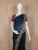 Navy Blue Floral Embroidered Tissue Organza Saree