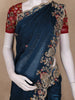 Navy Blue Floral Embroidered Tissue Organza Saree