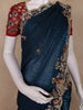 Navy Blue Floral Embroidered Tissue Organza Saree