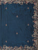 Navy Blue Floral Embroidered Tissue Organza Saree