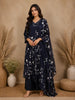 Navy Blue Floral Printed Cotton Salwar Suit