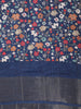 Navy Blue Floral Printed Chanderi Cotton Saree with Contrast Border