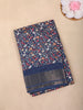 Navy Blue Floral Printed Chanderi Cotton Saree with Contrast Border