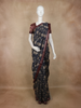 Navy Blue Floral Printed Chanderi Cotton Saree with Maroon Zari Border