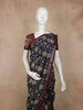 Navy Blue Floral Printed Chanderi Cotton Saree with Maroon Zari Border