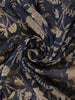 Navy Blue Floral Printed Chanderi Cotton Saree with Maroon Zari Border
