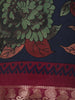 Navy Blue Floral Printed Chanderi Cotton Saree with Maroon Zari Border
