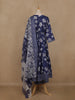 Navy Blue Floral Printed Cotton Salwar Suit With Dupatta