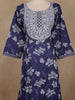 Navy Blue Floral Printed Cotton Salwar Suit With Dupatta