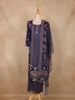 Navy Blue Floral Printed Cotton Salwar Suit with Dupatta