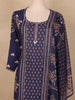 Navy Blue Floral Printed Cotton Salwar Suit with Dupatta