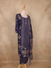 Navy Blue Floral Printed Cotton Salwar Suit with Dupatta