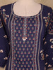 Navy Blue Floral Printed Cotton Salwar Suit with Dupatta