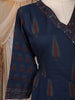 Navy Blue Floral Printed Cotton Salwar Suit with Dupatta