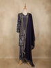 Navy Blue Floral Printed Crepe Salwar Suit with Dupatta