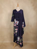 Navy Blue Floral Printed Crepe Silk Salwar Suit with Dupatta