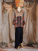 Navy Blue Floral Printed Crepe Silk Skirt Top
