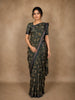 Dark Green Floral Printed Design Chanderi Cotton Saree with Contrast Zari Border