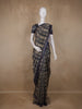 Navy Blue Floral Printed Design Chanderi Cotton Saree with Contrast Zari Border