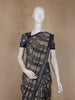 Navy Blue Floral Printed Design Chanderi Cotton Saree with Contrast Zari Border