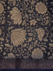 Navy Blue Floral Printed Design Chanderi Cotton Saree with Contrast Zari Border