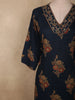 Navy Blue Floral Printed Design Cotton Salwar Suit with Dupatta