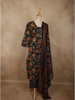 Navy Blue Floral Printed Design Cotton Salwar Suit with Dupatta