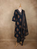 Navy Blue Floral Printed Design Cotton Salwar Suit with Dupatta