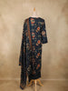Navy Blue Floral Printed Design Cotton Straight Cut Salwar Suit with Dupatta