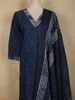 Navy Blue Floral Printed Design Cotton Straight Cut Salwar Suit with Dupatta