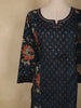 Navy Blue Floral Printed Design Cotton Straight Cut Salwar Suit with Dupatta
