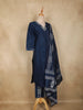 Navy Blue Floral Printed Design Cotton Straight Cut Salwar Suit with Dupatta