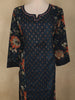 Navy Blue Floral Printed Design Cotton Straight Cut Salwar Suit with Dupatta