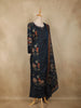 Navy Blue Floral Printed Design Cotton Straight Cut Salwar Suit with Dupatta