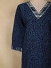 Navy Blue Floral Printed Design Cotton Straight Cut Salwar Suit with Dupatta