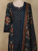 Navy Blue Floral Printed Design Cotton Straight Cut Salwar Suit with Dupatta