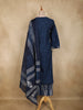 Navy Blue Floral Printed Design Cotton Straight Cut Salwar Suit with Dupatta